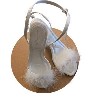 CIRCUS NY by Sam Edleman  Brenna white plush Satin Heeled Sandal with Strap